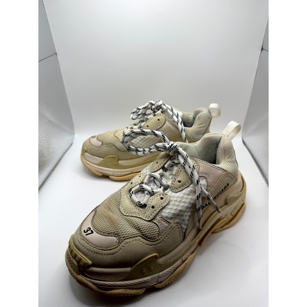 Balenciaga Triple S Womens 7 Sneakers Beige White Mesh Low Top Lace Up Shoes